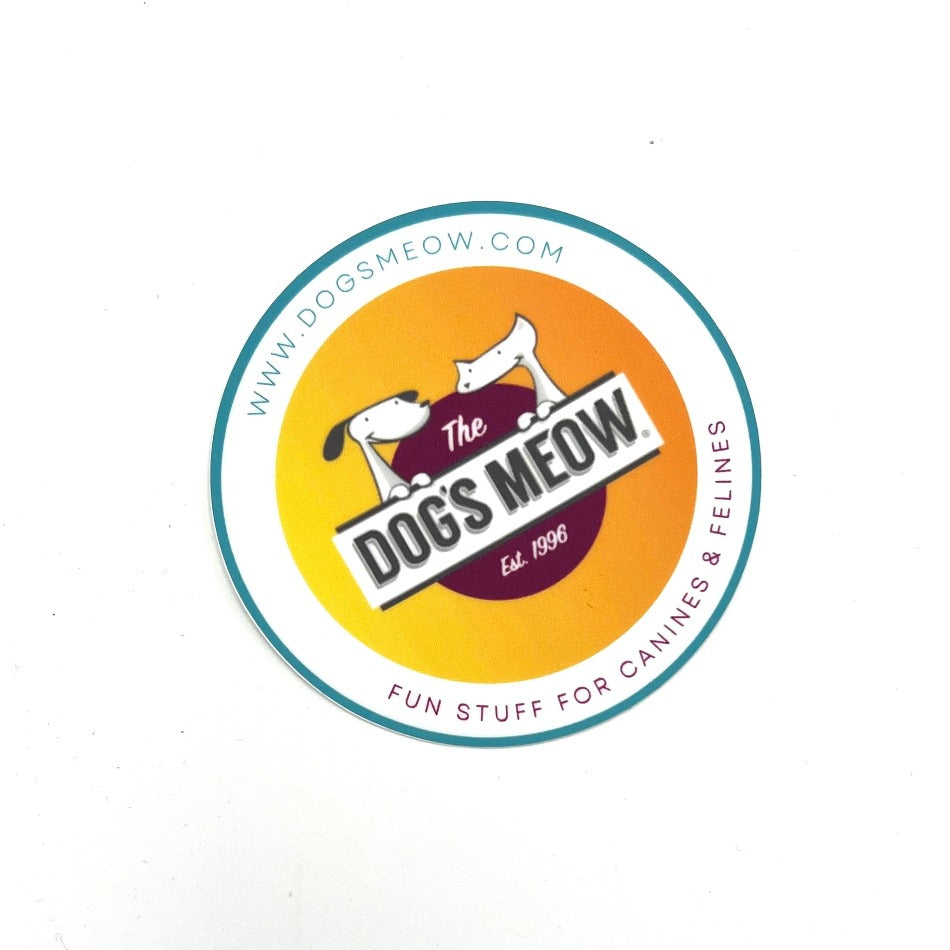 The Dog's Meow fun stuff for canines and felines orange sticker