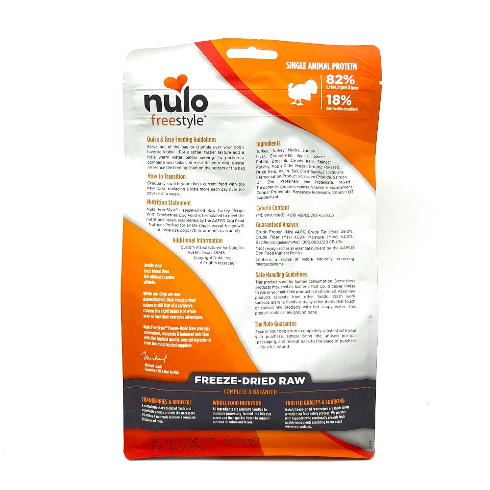 Nulo Dog Turkey recipe back