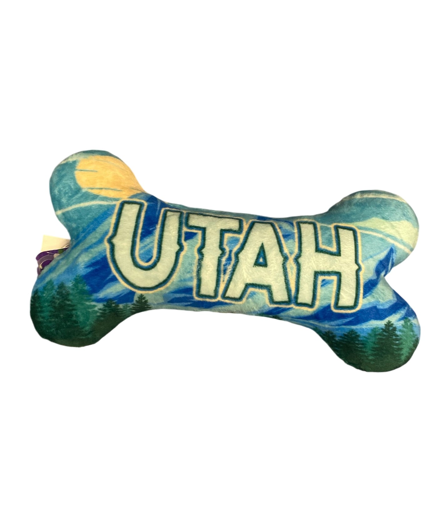 8" Utah bone shaped plush dog toy. 