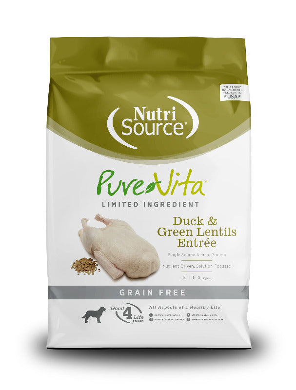 Pure Vita duck and green lentils dry dog food bag