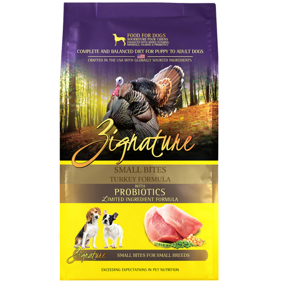 Zignature turkey bites with probiotics dog food 4 pound bag