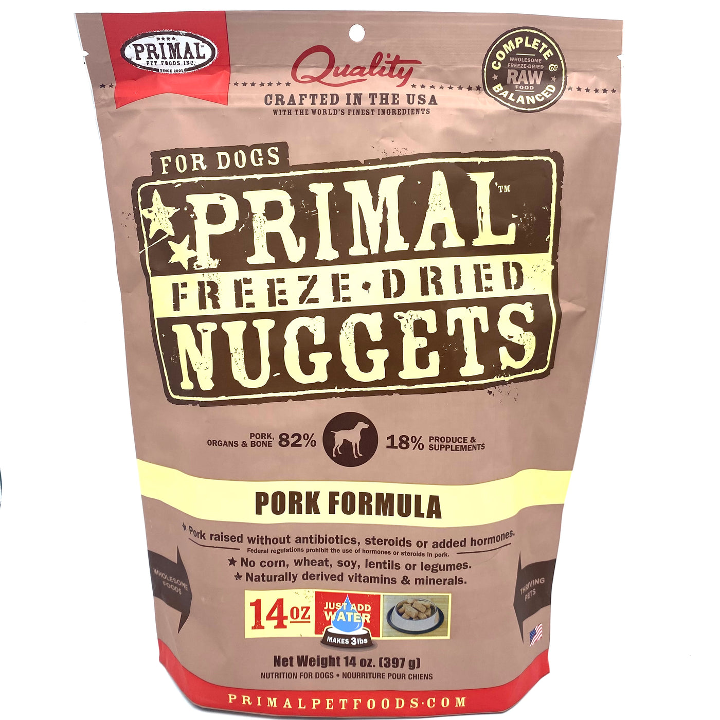 Primal Raw Freeze-Dried Nuggets Pork Formula Dog Food 14 oz